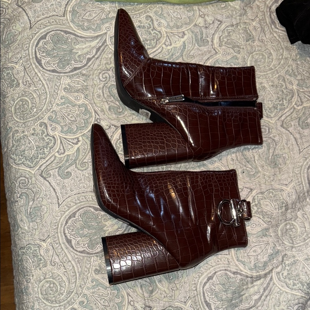 Cape Robbin Brown Ankle Boots with Crocodile Texture